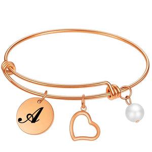 Rose Steel Initial Alphabet Bracelets For Women Charms Tag Letter Bracelets