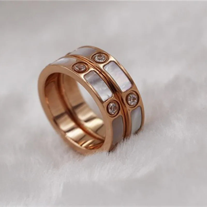 Rose Stainless Steel Rings Natural Shell Women's Ring Accessories