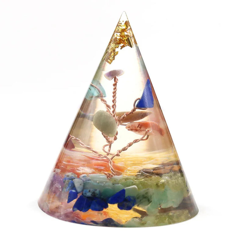 Rose Wire Wrap Tree of Life Stone Resin Pyramid Pendant Orgonite