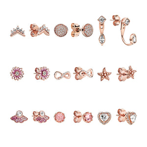 Rose Ear Piercing Stud Earrings Zircon Tiara Crown Infinity Love Heart Starfish