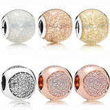 Rose Enamel Glitter Ball Pink & Clear Dazzling Charm
