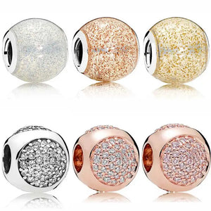 Rose Enamel Glitter Ball Pink & Clear Dazzling Droplet Beads Charm