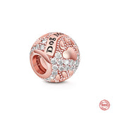 Rose Family Infinity Pink Heart Charm Beads Necklace 925 Silver Pendant