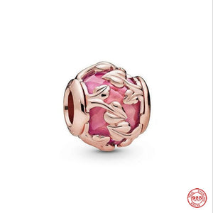 Rose Family Infinity Pink Heart Charm Beads Necklace 925 Silver Pendant