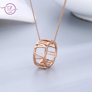 Rose Roman Numerals Circle Necklace 925 Sterling Silver Wedding