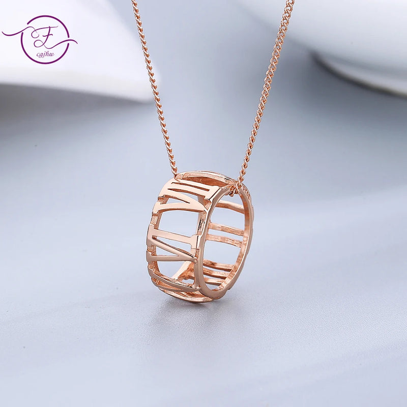 Rose Roman Numerals Circle Necklace 925 Sterling Silver Wedding