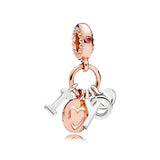 Rose Flower Love Heart Charm 925 Silver Bracelet DIY Jewelry