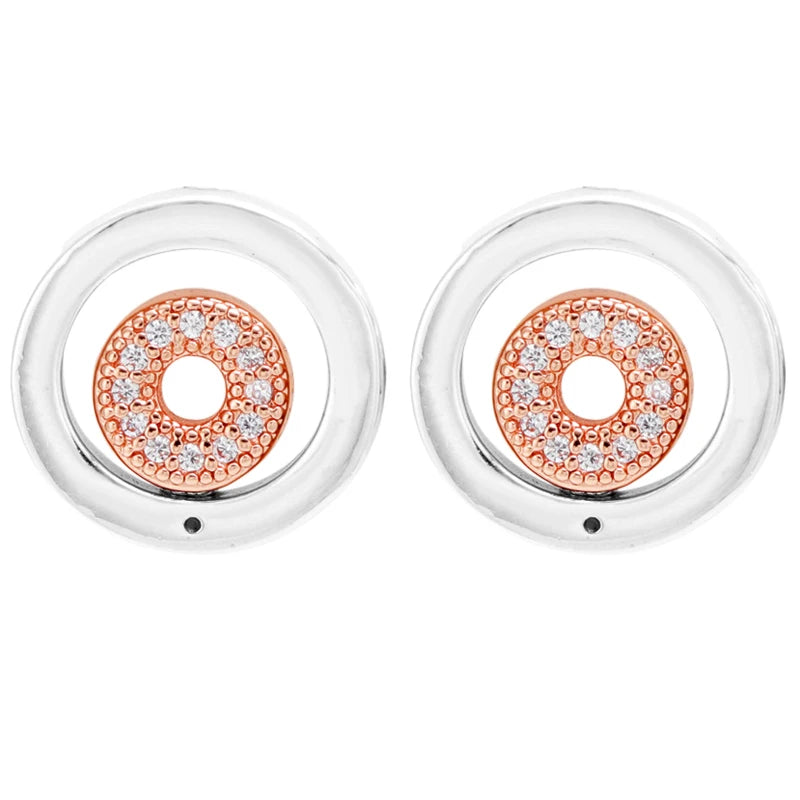 Rose Forever Double Circle Pave Crystal Hoop Earring 925 Sterling Silver