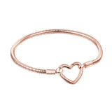 Rose Heart Closure Snake Chain Bracelet Sterling Silver