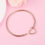 Rose Heart Closure Snake Chain Bracelet Sterling Silver