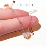 Rose Heart Pendant Necklace with Zircon Stone
