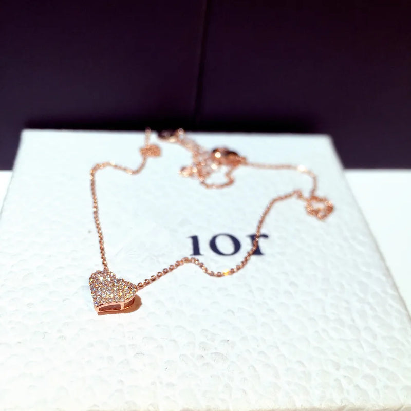 Rose Heart Pendant Necklace with Zircon Stone