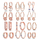 Sparkling Pave CZ U Heart Rose Hoop Earrings 925 Silver Women Earring