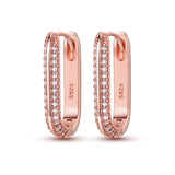 Sparkling Pave CZ U Heart Rose Hoop Earrings 925 Silver Women Earring