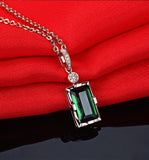 Rose Pendant with Emerald Tourmaline Long Necklace