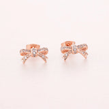 Rose Jewelry Sparkling Bow Stud Earrings With Clear CZ Earrings For Woman