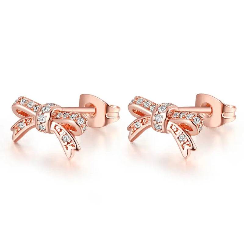 Rose Jewelry Sparkling Bow Stud Earrings With Clear CZ Earrings For Woman