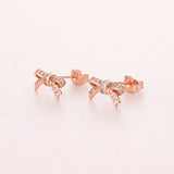 Rose Jewelry Sparkling Bow Stud Earrings With Clear CZ Earrings For Woman