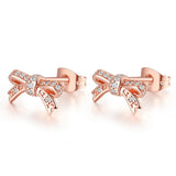 Rose Jewelry Sparkling Bow Stud Earrings With Clear CZ Earrings For Woman
