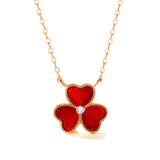 Red Agate Trefoil Necklace 925 Silver Clover Jewelry