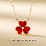 Red Agate Trefoil Necklace 925 Silver Clover Jewelry