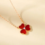 Red Agate Trefoil Necklace 925 Silver Clover Jewelry