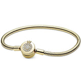 Rose Fan Sparkling Crown Charm Bracelet - S925 Sterling Silver
