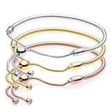 925 Sterling Silver Snake Chain Bracelet with Sliding Clasp