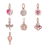 Silver 925 Rose Necklace Pendant for Women Leaf Daisy Dragonfly Charms
