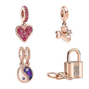 Silver 925 Rose Heart Angel Wing Charms for Bracelets Women DIY