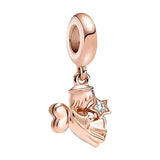 Silver 925 Rose Heart Angel Wing Charms for Bracelets Women DIY