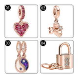 Silver 925 Rose Heart Angel Wing Charms for Bracelets Women DIY