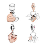 Rose Pendants Silver 925 Charms Family Tree Love Heart DIY Bracelets