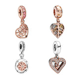 Rose Pendants Silver 925 Charms Family Tree Love Heart DIY Bracelets