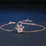 Rose Pink Crystal Animal Cat Paw Bracelet Women Jewelry Sterling Silver 925
