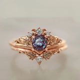 Rose Plated Bridal Ring Set Round Cut Gems Crystal Wedding Ring Set
