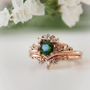 Rose Plated Bridal Ring Set Round Cut Gems Crystal Wedding Ring Set