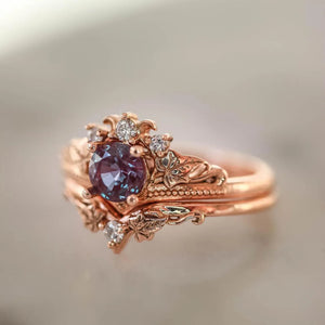 Rose Plated Bridal Ring Set Round Cut Gems Crystal Wedding Ring Set