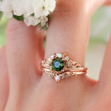 Rose Plated Bridal Ring Set Round Cut Gems Crystal Wedding Ring Set