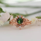 Rose Plated Bridal Ring Set Round Cut Gems Crystal Wedding Ring Set