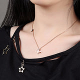 Rose Plated Butterfly Pendant Necklace Stainless Steel Anti-Allergical