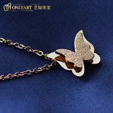Rose Plated Butterfly Pendant Necklace Stainless Steel Anti-Allergical