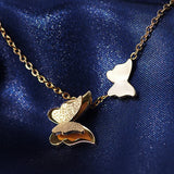 Rose Plated Butterfly Pendant Necklace Stainless Steel Anti-Allergical