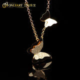 Rose Plated Butterfly Pendant Necklace Stainless Steel Anti-Allergical