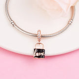 Rose Plated Love Padlock Charm Bead for DIY Bracelets
