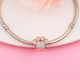Rose Plated Paw Print Charm Bead for Bracelets Necklaces