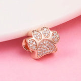 Rose Plated Paw Print Charm Bead for Bracelets Necklaces