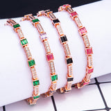 Rose Plated Square Pink Green CZ Women Bracelet Wedding Graduation Gift