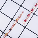 Rose Plated Square Pink Green CZ Women Bracelet Wedding Graduation Gift