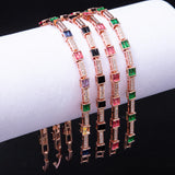 Rose Plated Square Pink Green CZ Women Bracelet Wedding Graduation Gift